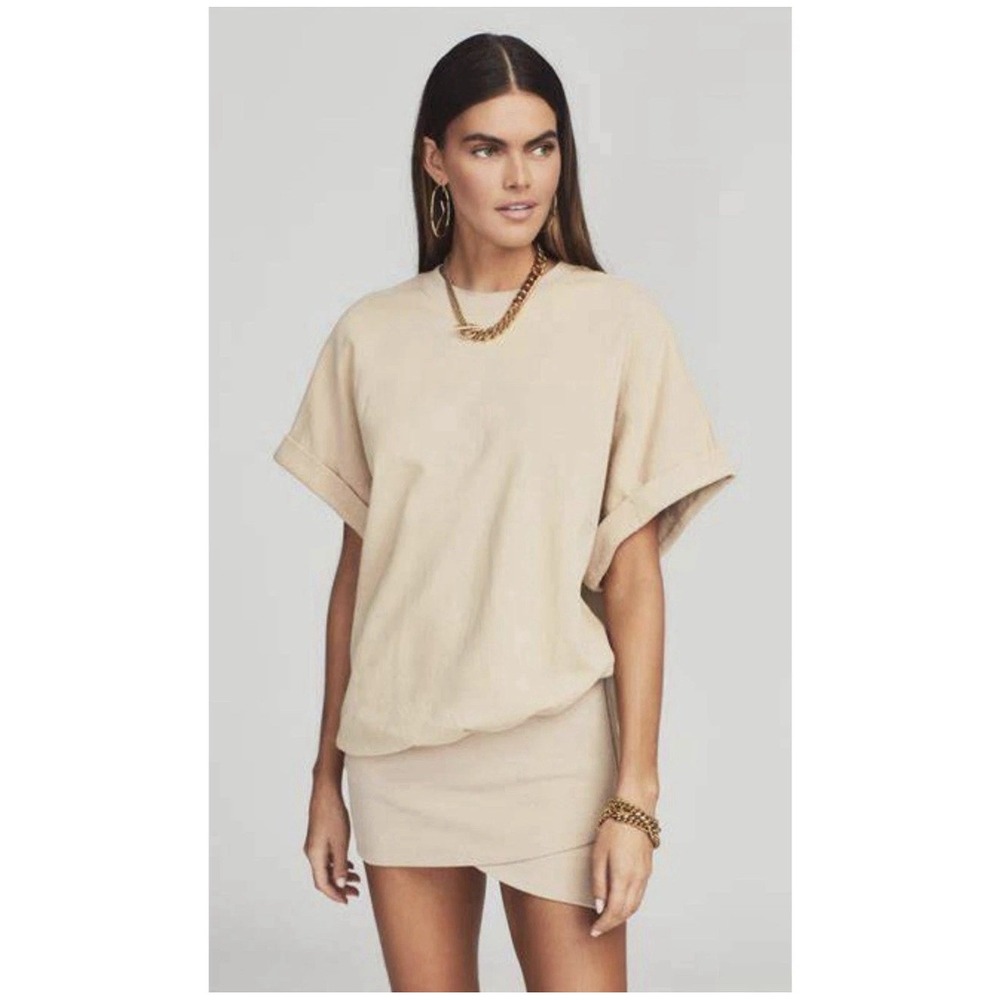 Retrofete Coleen Sweatshirt Mini Dress Tan Size S $365 Retail Minimalist Batwing